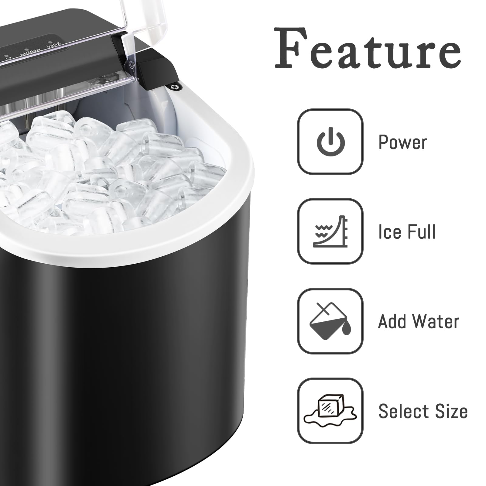 HAILANG Countertop Ice Maker, Portable Ice Machine with Handle, Self-Cleaning, 26lbs in 24Hrs, 2 Sizes Bullet Shaped Ice, 9 Ice Cubes in 6 Mins with Scoop and Basket for Home/Kitchen/Office/Bar
