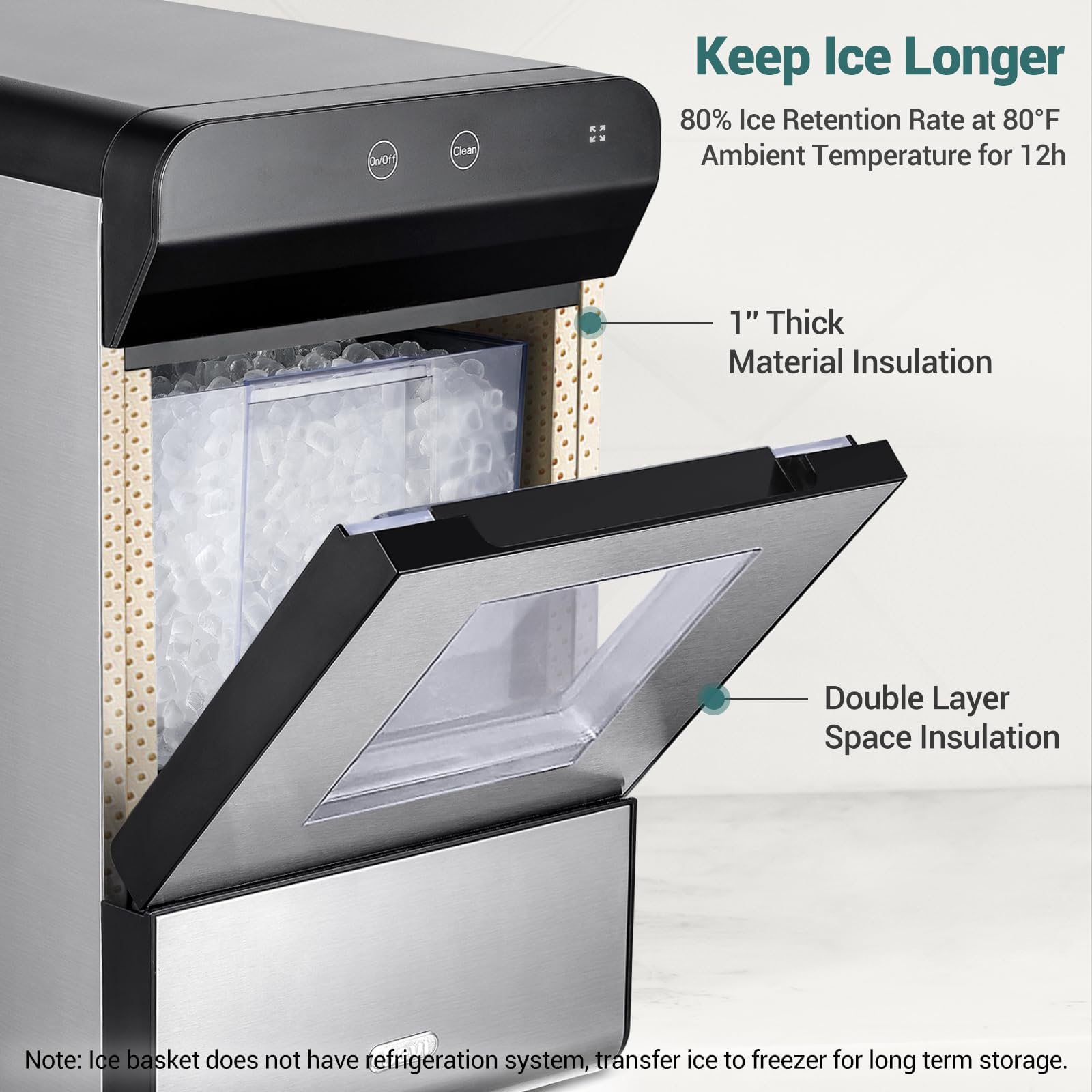 Gevi V2.0 Countertop Gemi Nugget Ice Maker | Self-Cleaning Pellet Ice Machine | Stainless Steel Housing |16.7''H Fits Perfectly Under Wall Cabinet | Silver with Viewing Window
