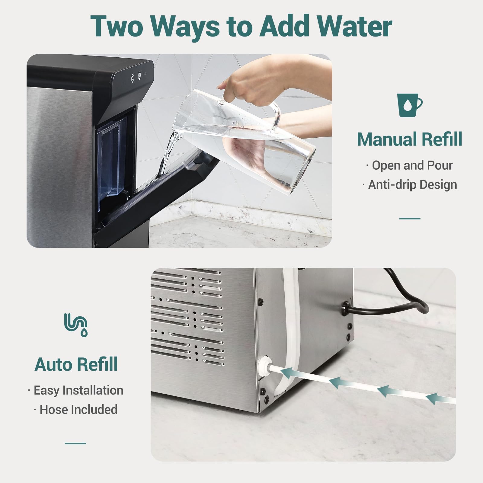 Gevi V2.0 Countertop Gemi Nugget Ice Maker | Self-Cleaning Pellet Ice Machine | Stainless Steel Housing |16.7''H Fits Perfectly Under Wall Cabinet | Silver with Viewing Window