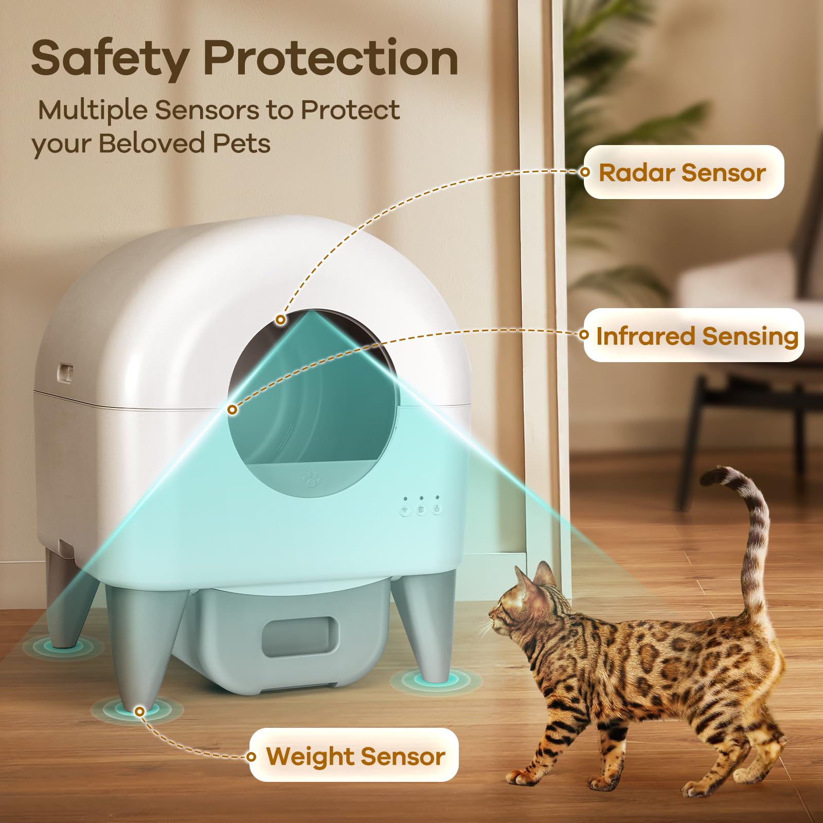Fumoi Automatic Litter Box,95L Self Cleaning Litter Box Large Capacity for Multiple Cats, App-Controlled with Safety Sensors, Removable Washable Liner,2 Rolls Garbage Bags,Grey