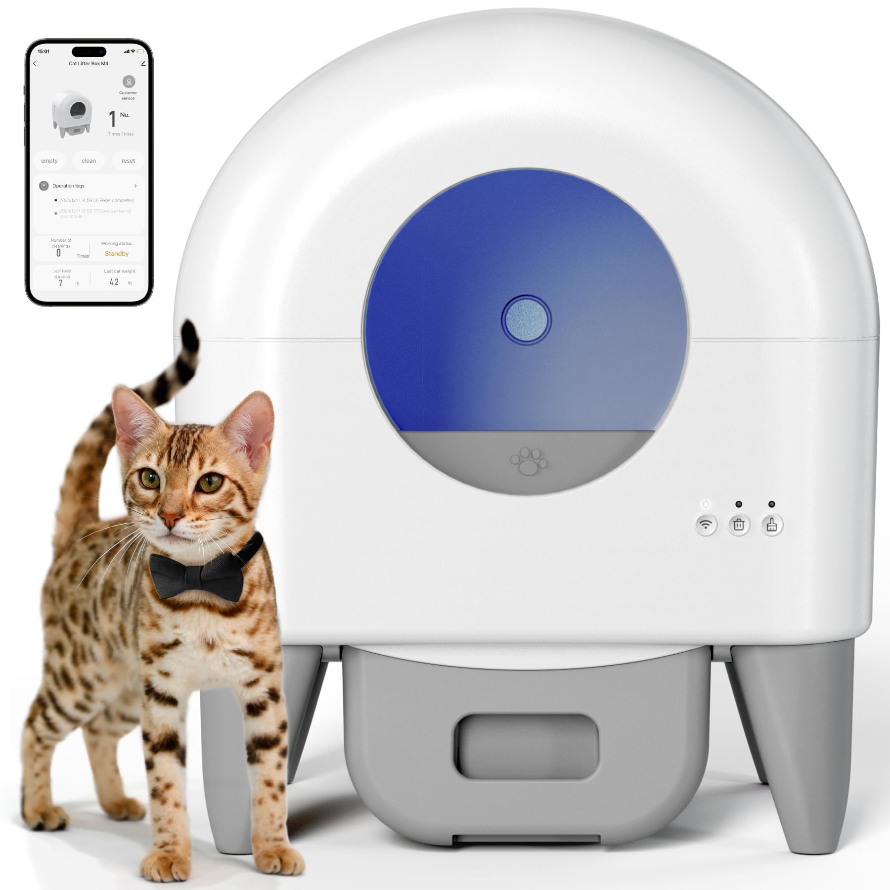 Fumoi Automatic Litter Box,95L Self Cleaning Litter Box Large Capacity for Multiple Cats, App-Controlled with Safety Sensors, Removable Washable Liner,2 Rolls Garbage Bags,Grey