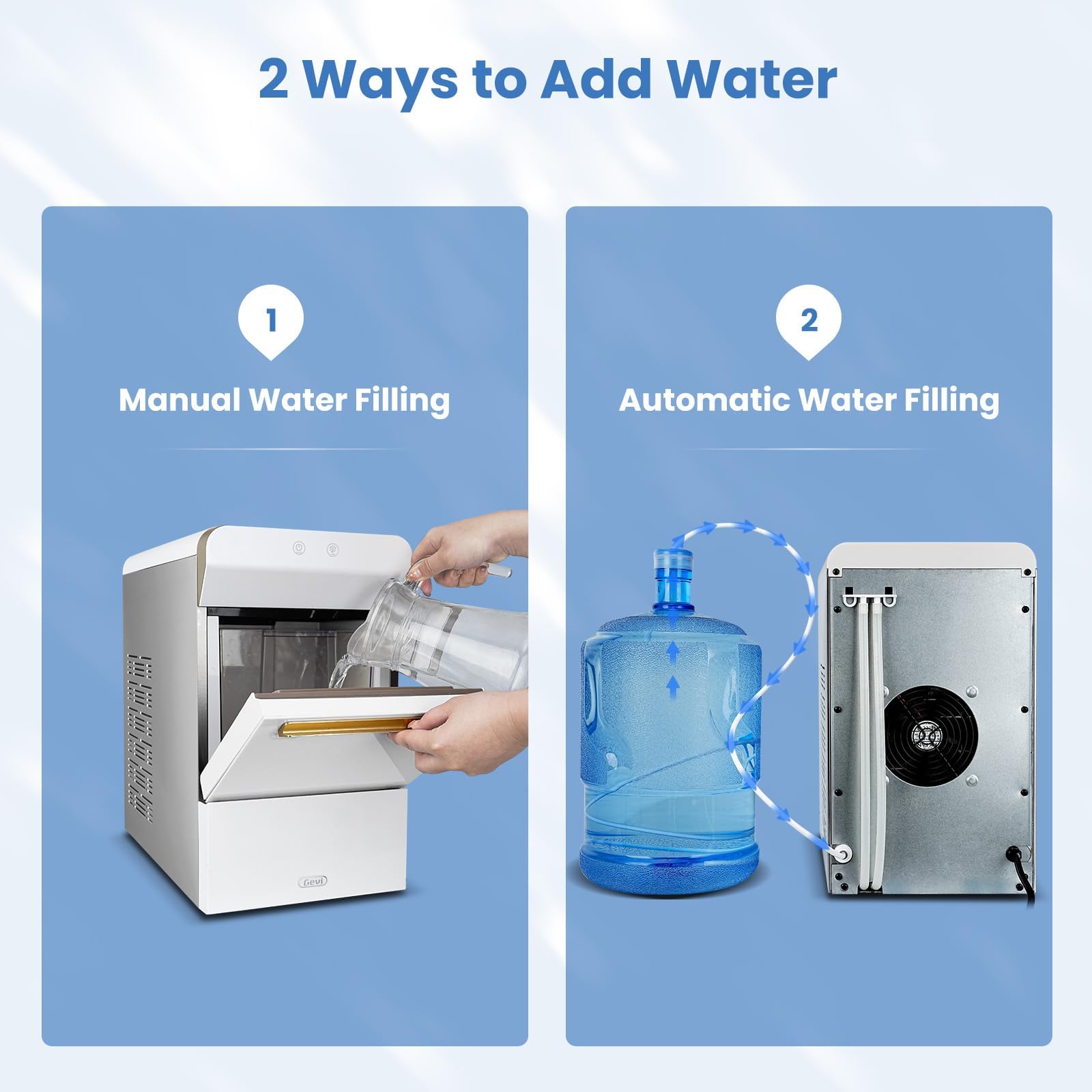 Gevi V2.0 Countertop Gemi Nugget Ice Maker | Self-Cleaning Pellet Ice Machine | Stainless Steel Housing |16.7''H Fits Perfectly Under Wall Cabinet | Silver with Viewing Window