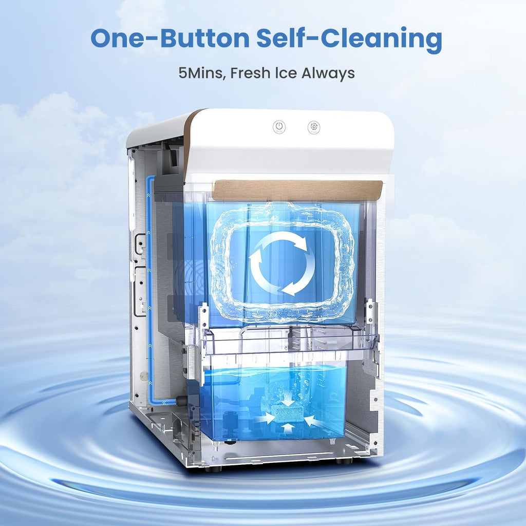 Gevi V2.0 Countertop Gemi Nugget Ice Maker | Self-Cleaning Pellet Ice Machine | Stainless Steel Housing |16.7''H Fits Perfectly Under Wall Cabinet | Silver with Viewing Window
