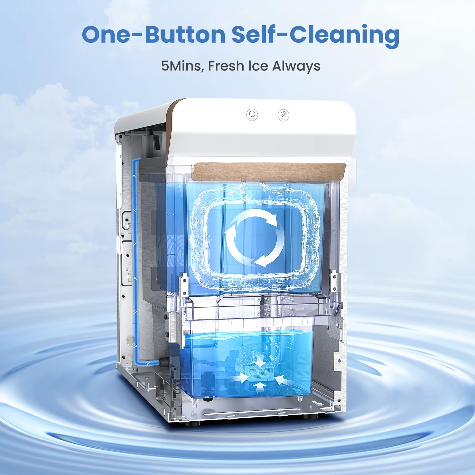 Gevi V2.0 Countertop Gemi Nugget Ice Maker | Self-Cleaning Pellet Ice Machine | Stainless Steel Housing |16.7''H Fits Perfectly Under Wall Cabinet | Silver with Viewing Window
