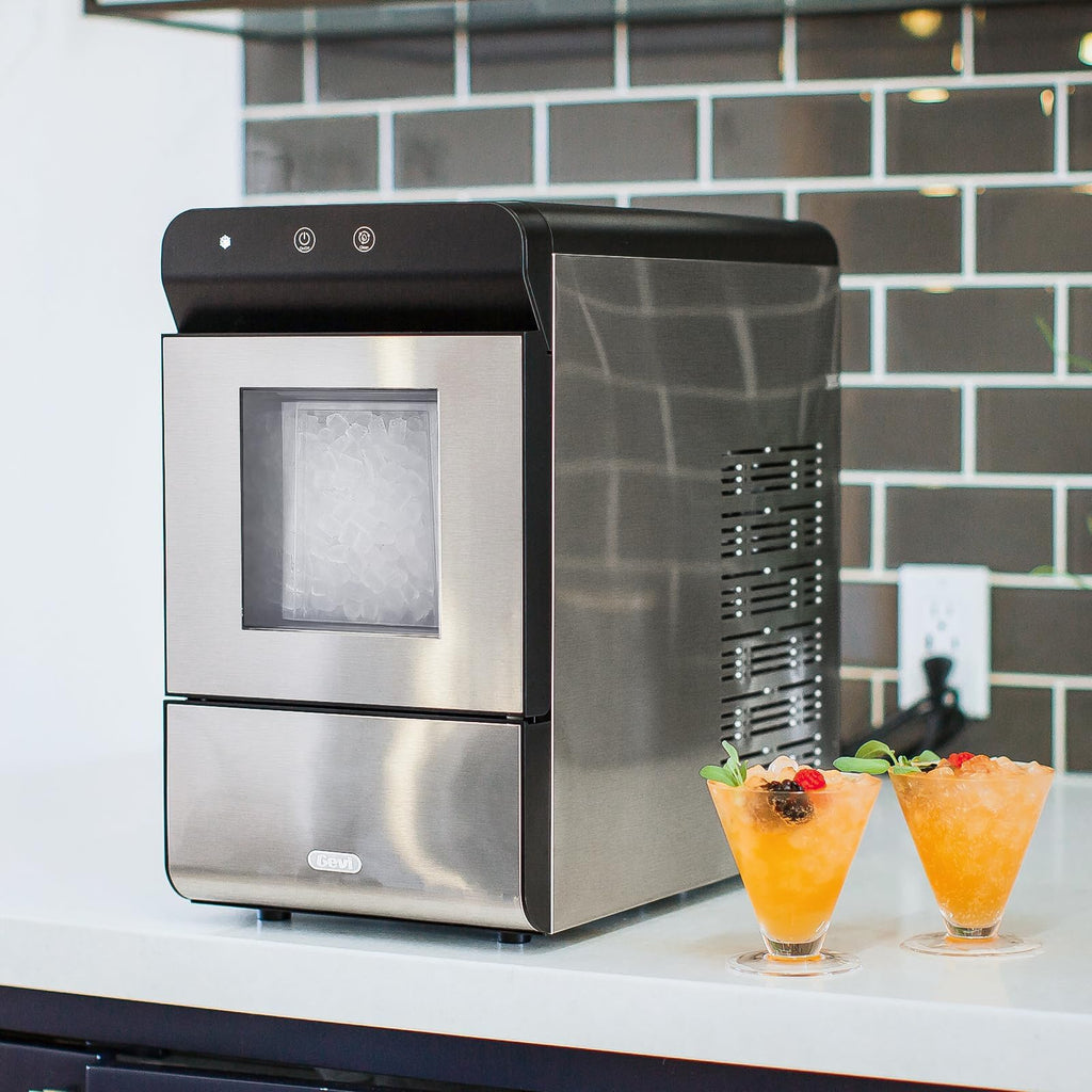 Gevi V2.0 Countertop Gemi Nugget Ice Maker | Self-Cleaning Pellet Ice Machine | Stainless Steel Housing |16.7''H Fits Perfectly Under Wall Cabinet | Silver with Viewing Window