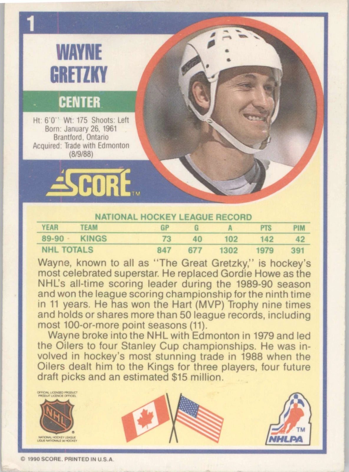 1990-91 Score American #1 Wayne Gretzky