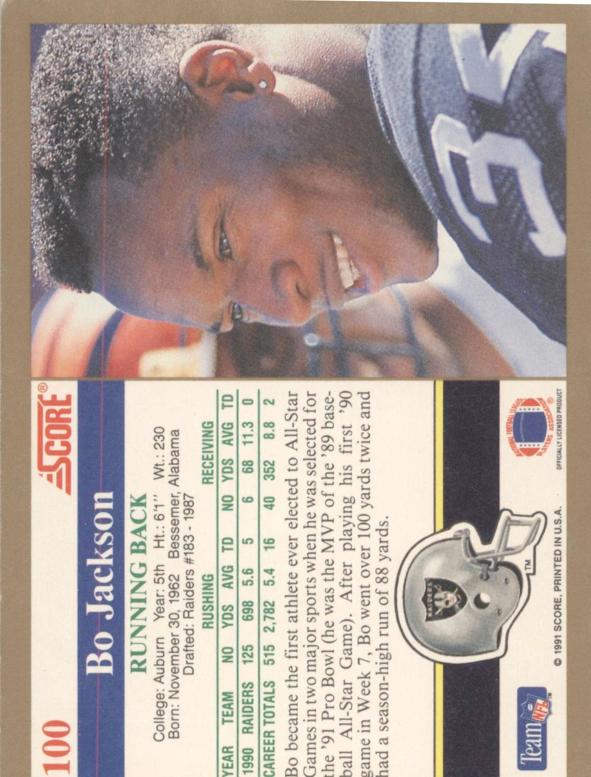 1991 Score #100 Bo Jackson