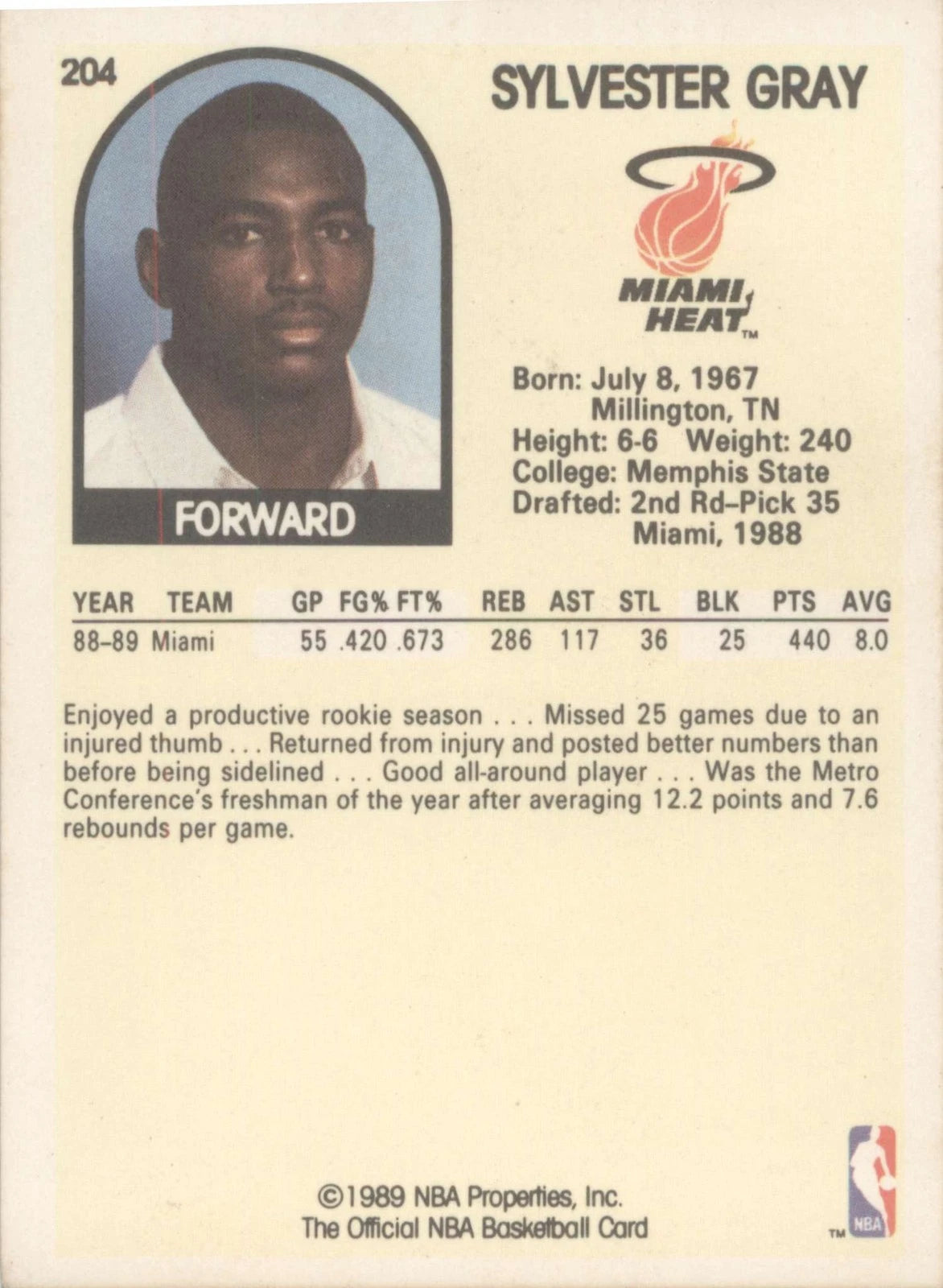 1989-90 Hoops #204 Sylvester Gray