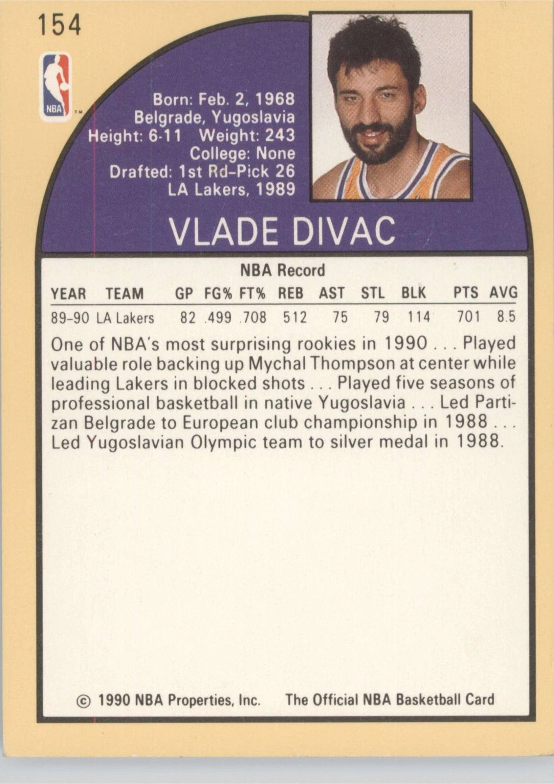 1990 Hoops Team Night Los Angeles Lakers #NNO Vlade Divac
