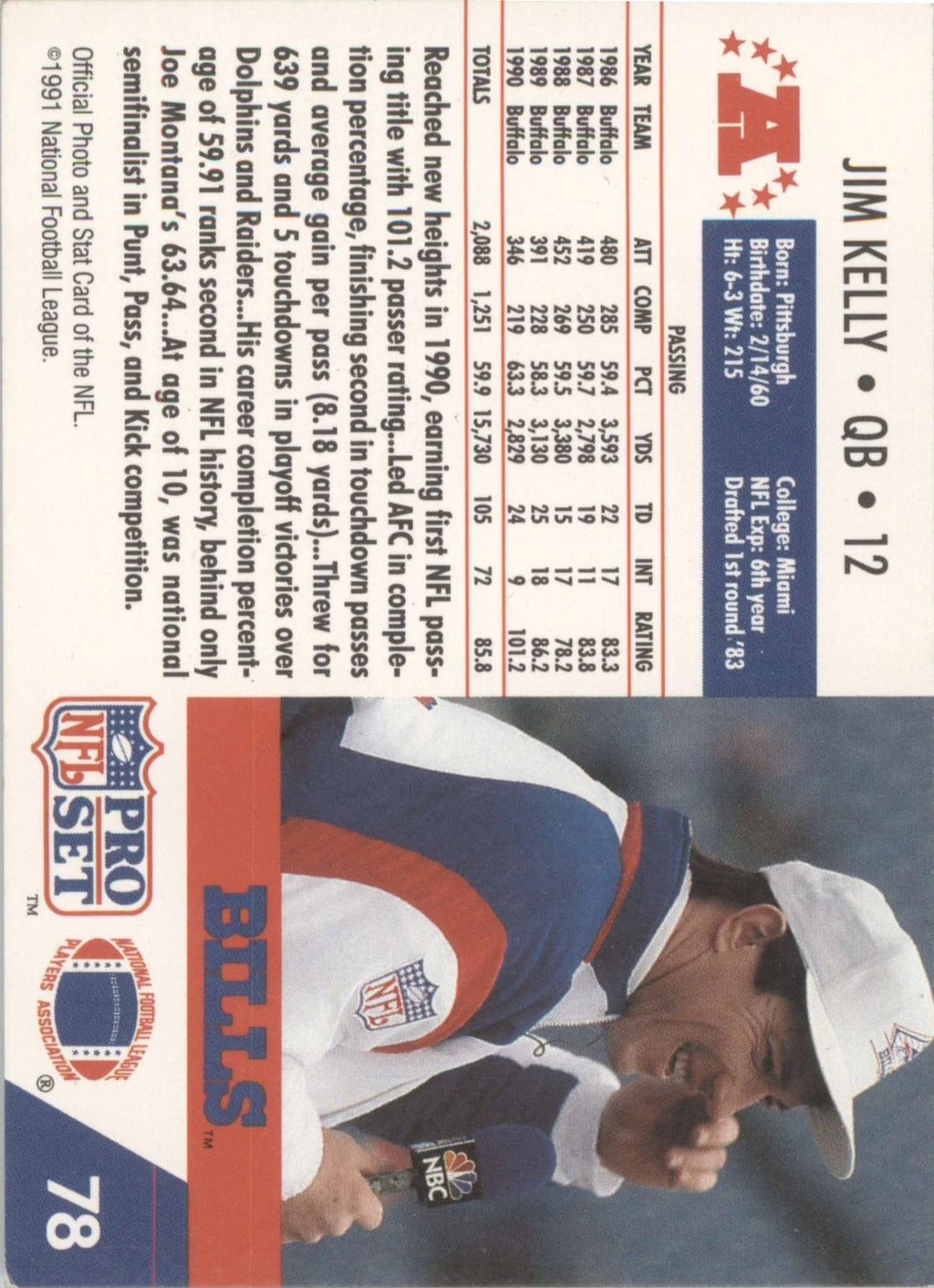 1991 Pro Set #78b Jim Kelly