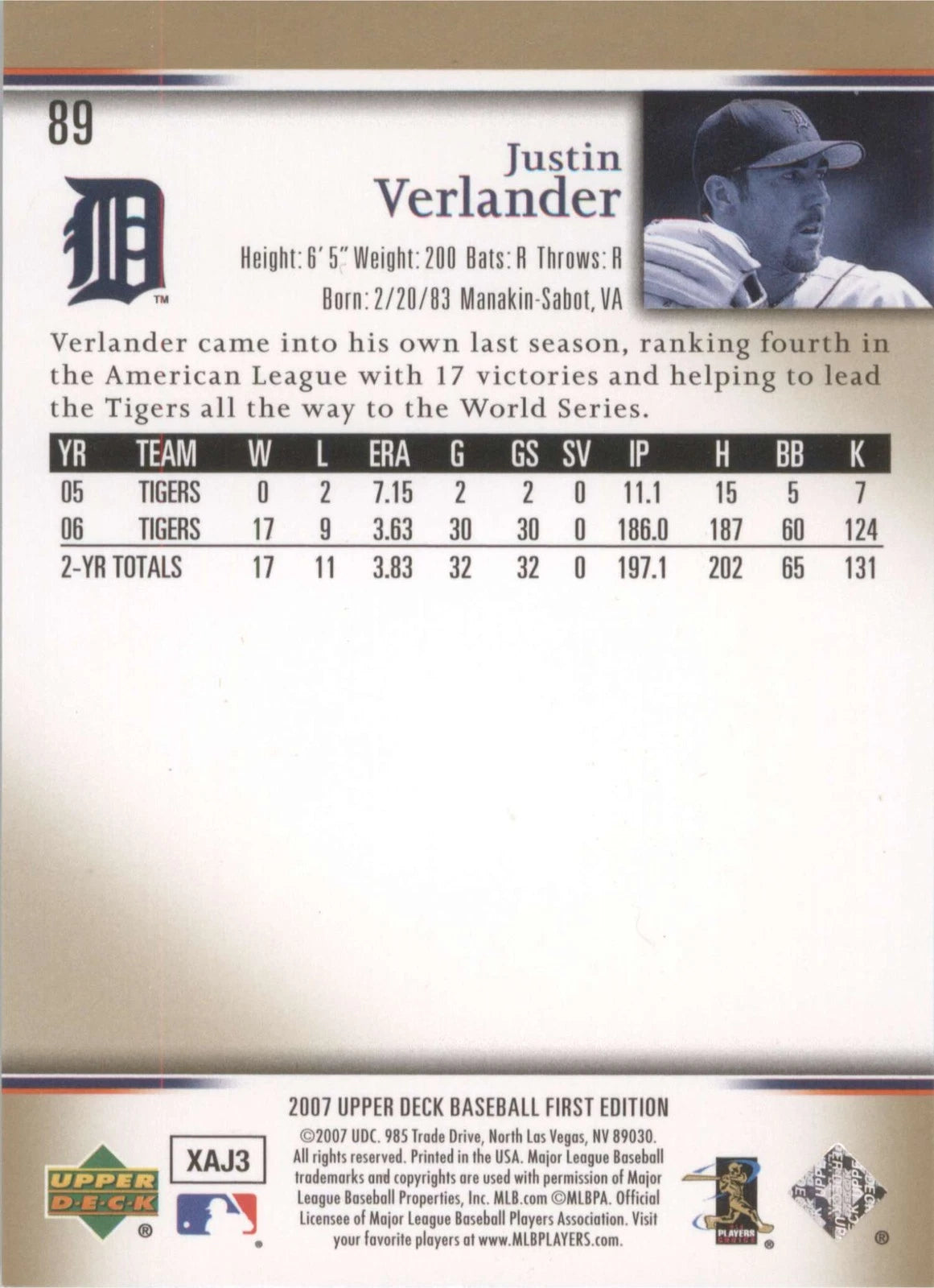 2007 Upper Deck First Edition #89 Justin Verlander